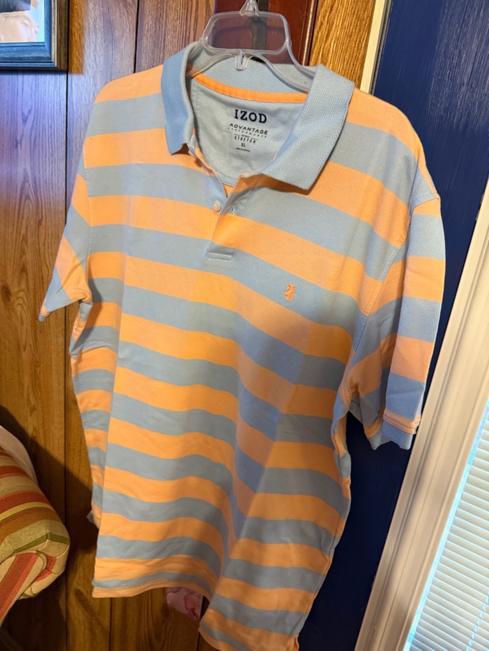 Izod Men’s Blue & Peach Striped Polo